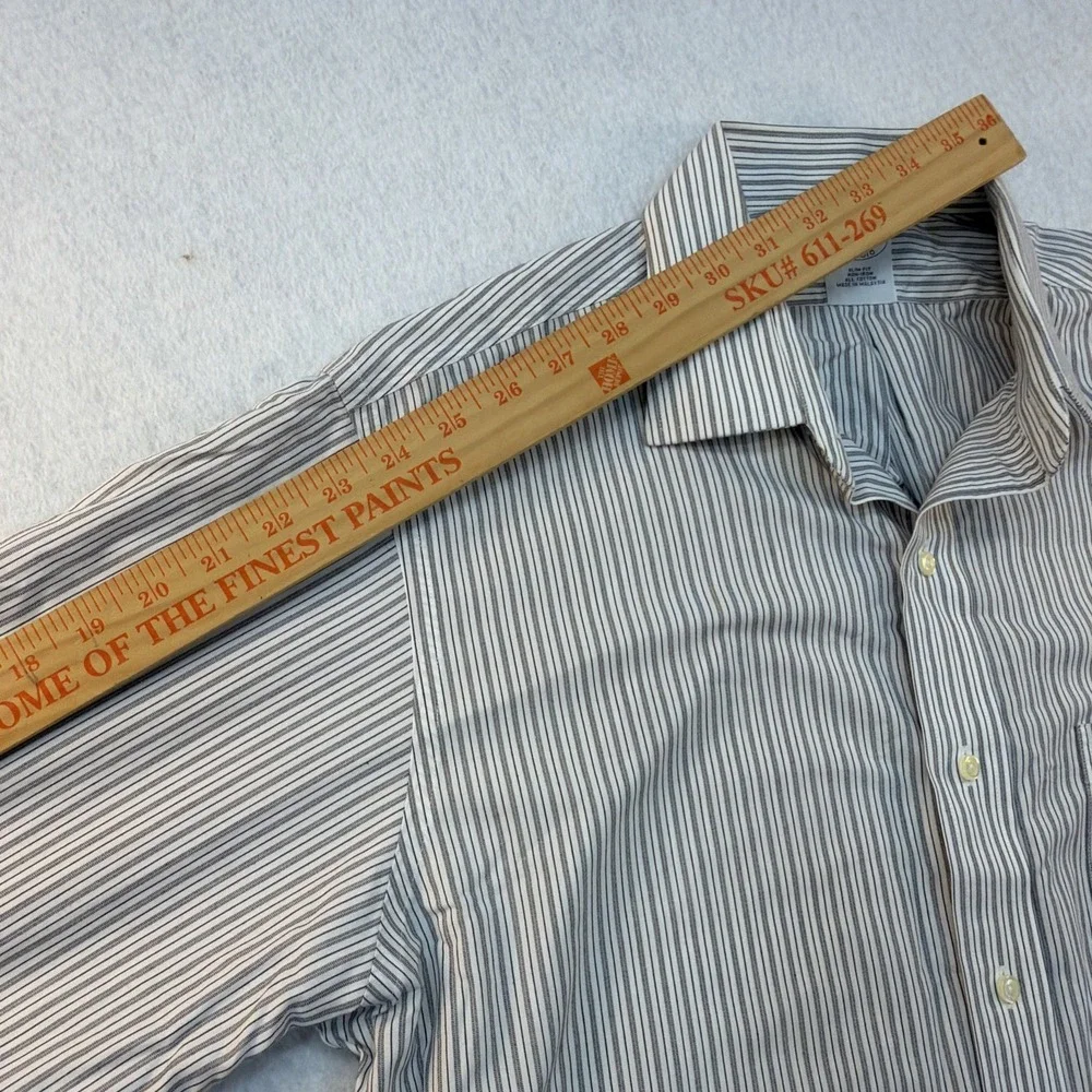 Brooks Brothers Dress Shirt Men 16/-33 Slim Fit Gray Stripes Cotton Non-Iron EUC